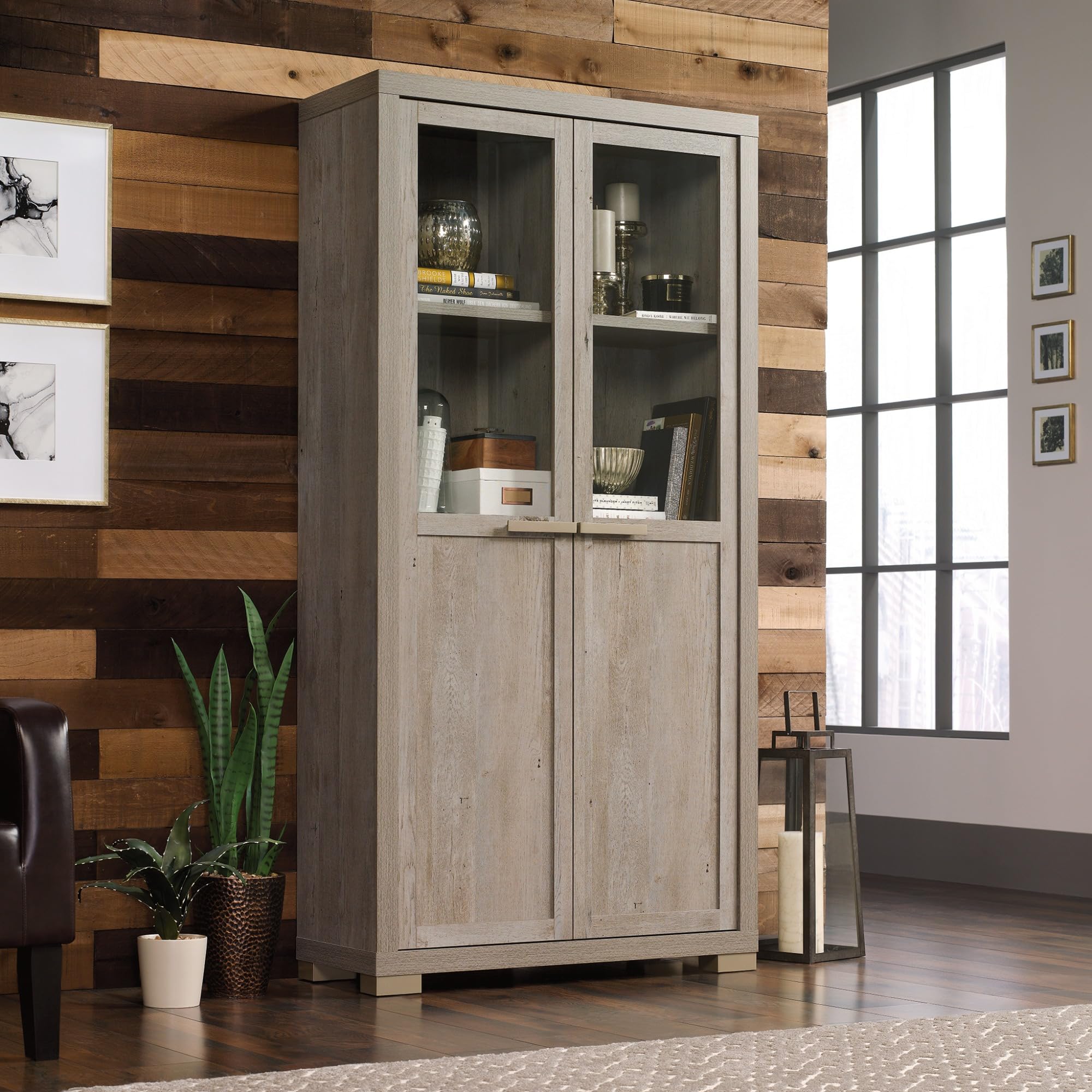 Sauder Manhattan Gate Storage Pantry Cabinet, L: 36.02" x W: 14.45" x H: 72.05", Mystic Oak Finish