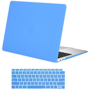 mosiso compatible with macbook air 13 inch case 2022 2021 2020 2019 2018 release a2337 m1 a2179 a1932 retina display with touch id, plastic hard shell case & keyboard cover skin, bright blue