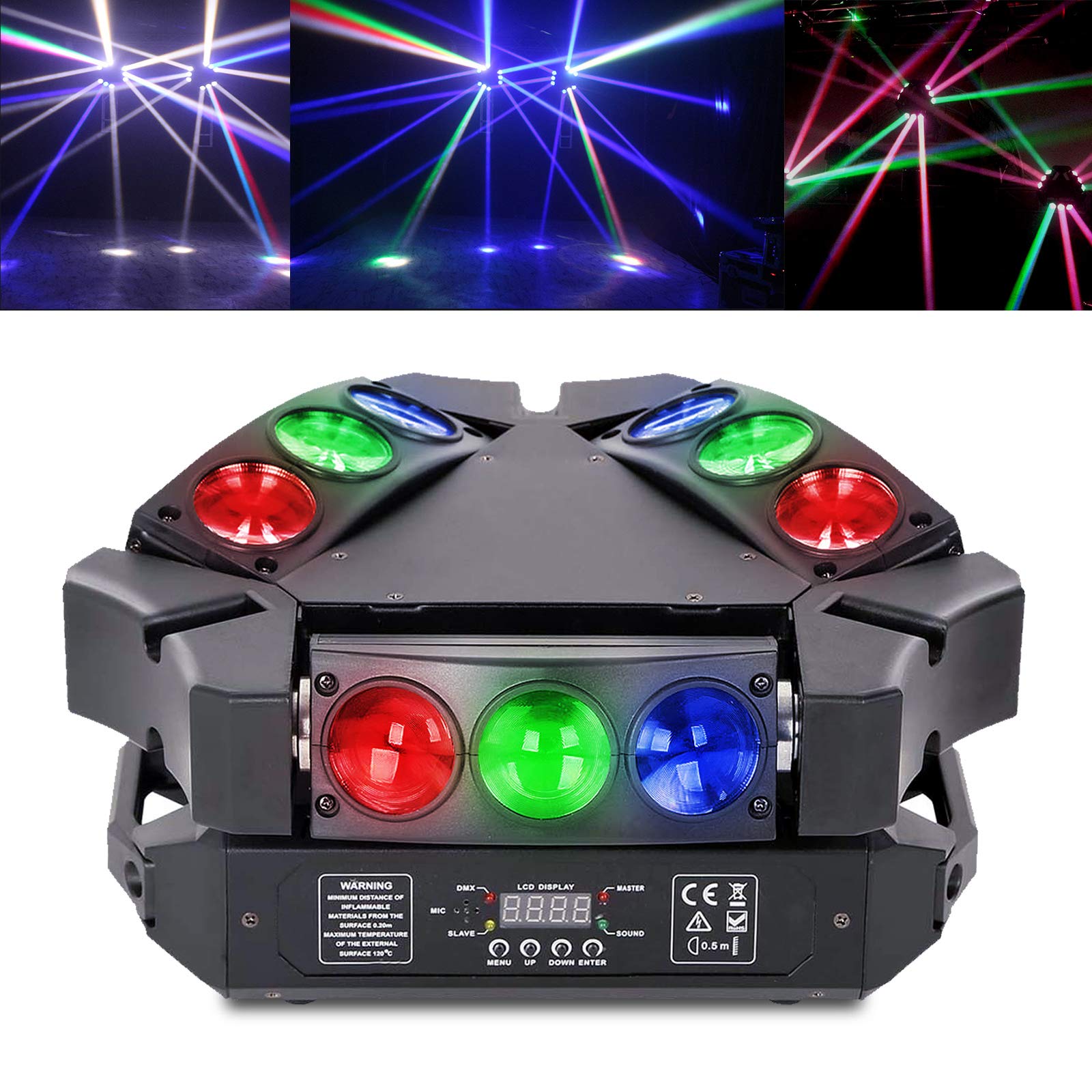 Dj Lights Rainbow Disco Light, 9x3W RGB LED Moving Head Dj Light Stand, Professional Disco Lights Dj Rave Light Rotating Party Lights Dj Dance Floor Lights Sound Activated Spider Beam Light