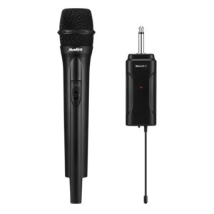 moukey wireless microphone, portable dynamic handheld mic, anti-interference, excellent sound, vhf karaoke microphone, wireless mic for party, karaoke, meeting, wedding, church, stage & dj, black