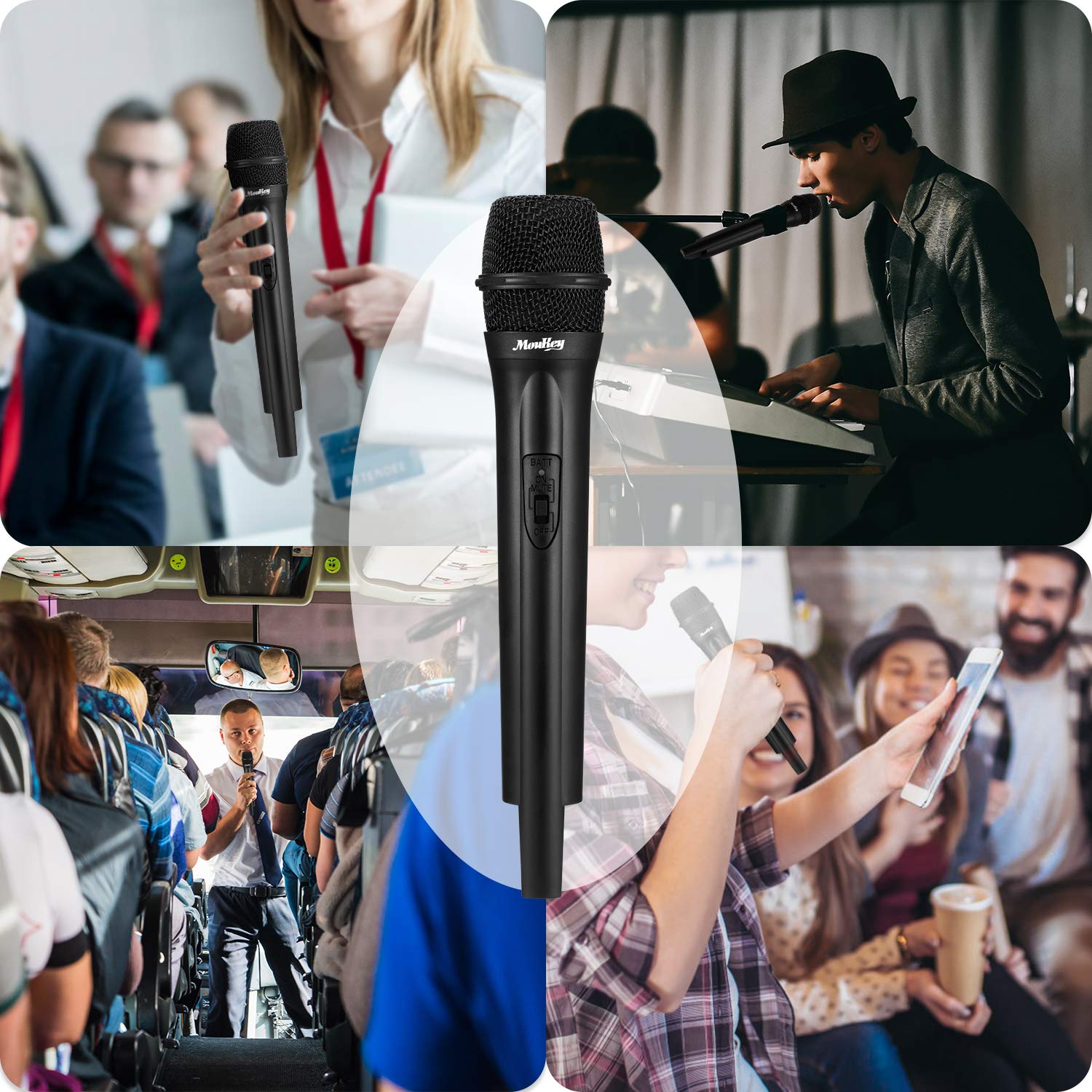 Moukey Wireless Microphone, Portable Dynamic Handheld Mic, Anti-Interference, Excellent Sound, VHF Karaoke Microphone, Wireless Mic for Party, Karaoke, Meeting, Wedding, Church, Stage & DJ, Black