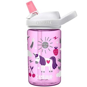 camelbak eddy+ kids bpa-free water bottle with straw, 14oz unicorn party