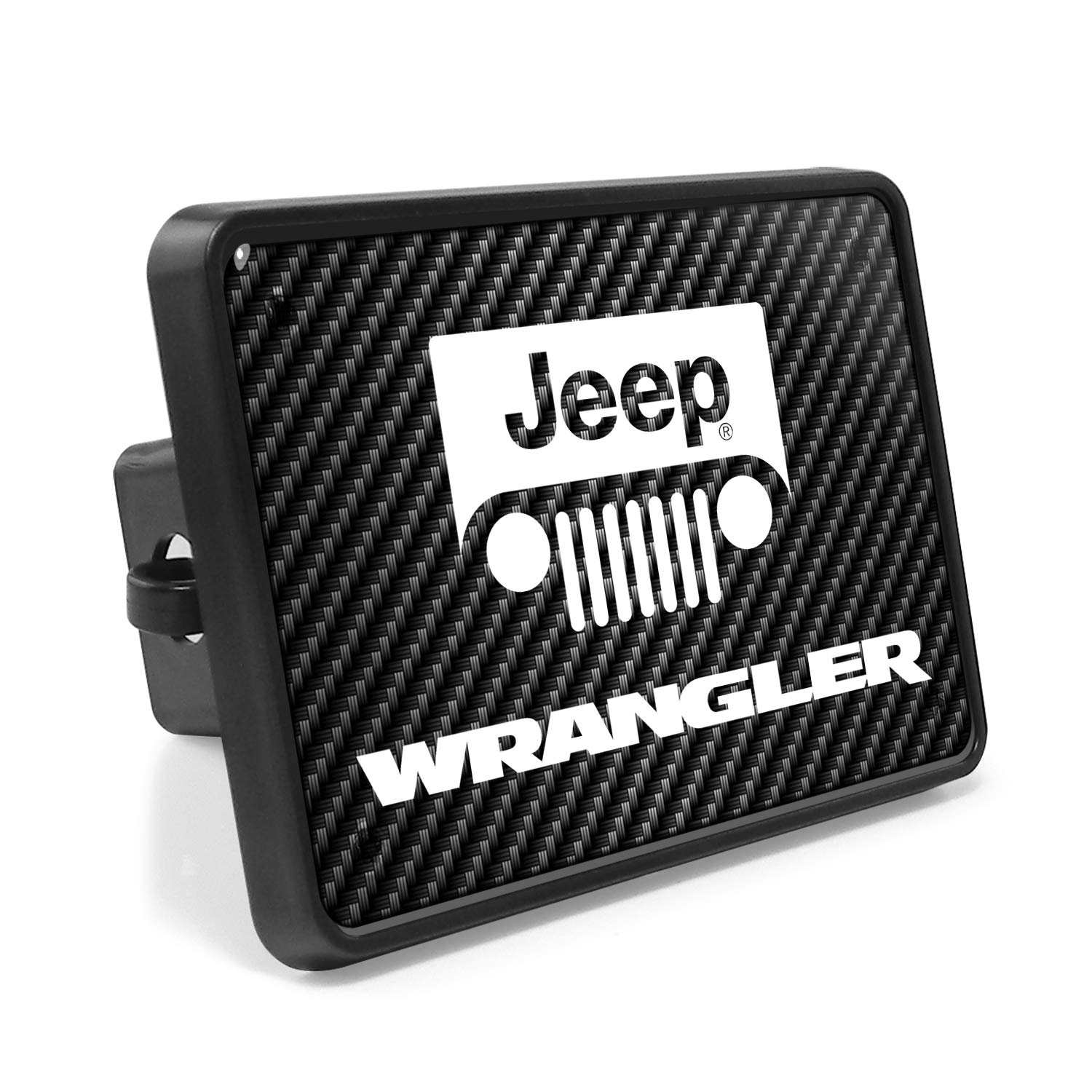 iPick Image, Compatible with - Jeep Wrangler UV Graphic Carbon Fiber Look Metal Face-Plate on ABS Plastic 2 Tow Hitch Cover