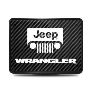 iPick Image, Compatible with - Jeep Wrangler UV Graphic Carbon Fiber Look Metal Face-Plate on ABS Plastic 2 Tow Hitch Cover