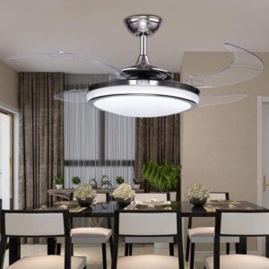 efperfect 48" Ceiling Fan Light Polished Chrome Clear Retractable Blades 3 Color Changes 3 Speeds LED Ceiling Fan with Remote Control for Living Room Bedroom Restaurant Kitchen