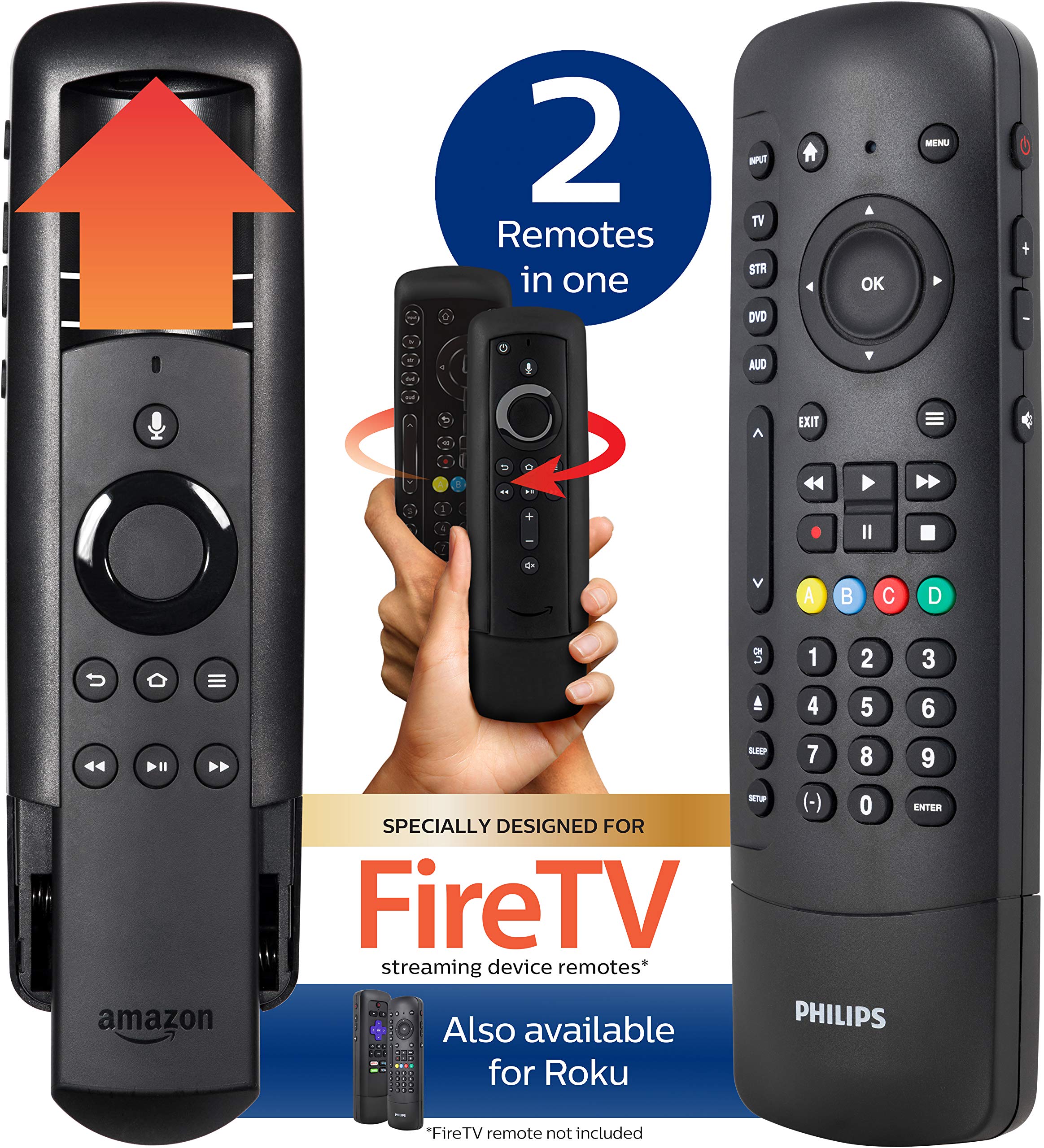 Philips Universal Companion Remote Control for Samsung, Vizio, LG, Sony, Roku, Apple TV, RCA, Panasonic, Smart TVs, Streaming Players, Blu-ray, DVD, 4 Device, Flip & Slide Fire TV, Black, SRP2024A/27