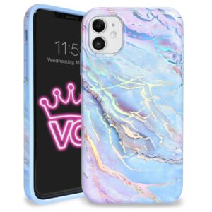 velvet caviar compatible with iphone 11 case marble for women & girls - cute protective phone cases (pink iridescent holographic blue)