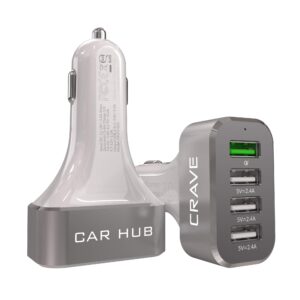 crave carhub 54w 4 port usb car charger, qualcomm quick charge 3.0 - white