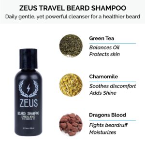 ZEUS Refined Essential Beard Care Kit with Travel Toiletry Bag - Beard Wash, Beard Conditioner, Refined Beard Oil & Travel Dopp Bag – (Sandalwood) Made in USA