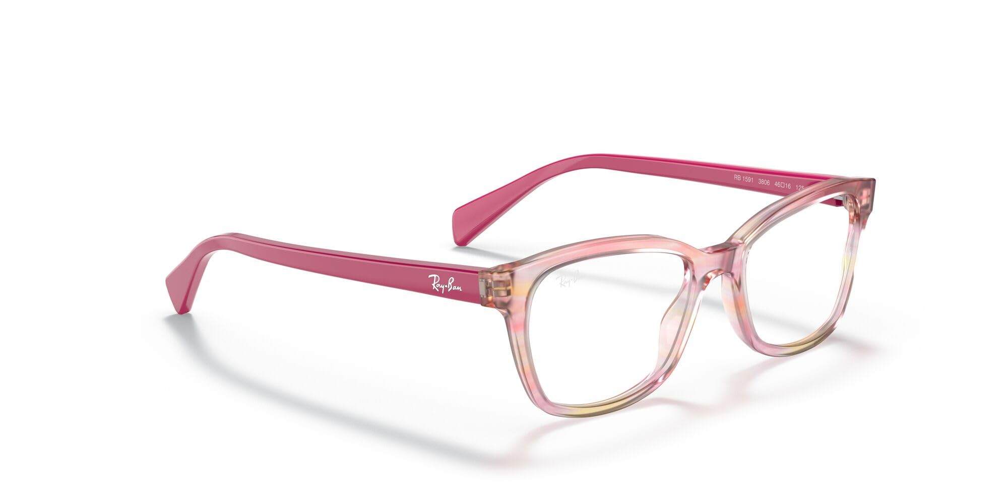 Ray-Ban Junior Girls' RY1591 Square Prescription Eyeglass Frames, Fuchsia Striped Multicolor/Demo Lens, 46 mm