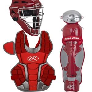 Rawlings Renegade 2.0 Intermediate NOCSAE Baseball Protective Catcher's Gear Set, Scarlet and Silver - one Size