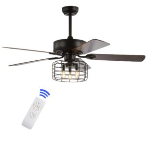 jonathan y jyl9603a asher 52" 3-light industrial metal/wood led ceiling fan with remote, farmhouse, bohemian, industrial, rustic, transitional, southwestern, living room, bedroom, forged black