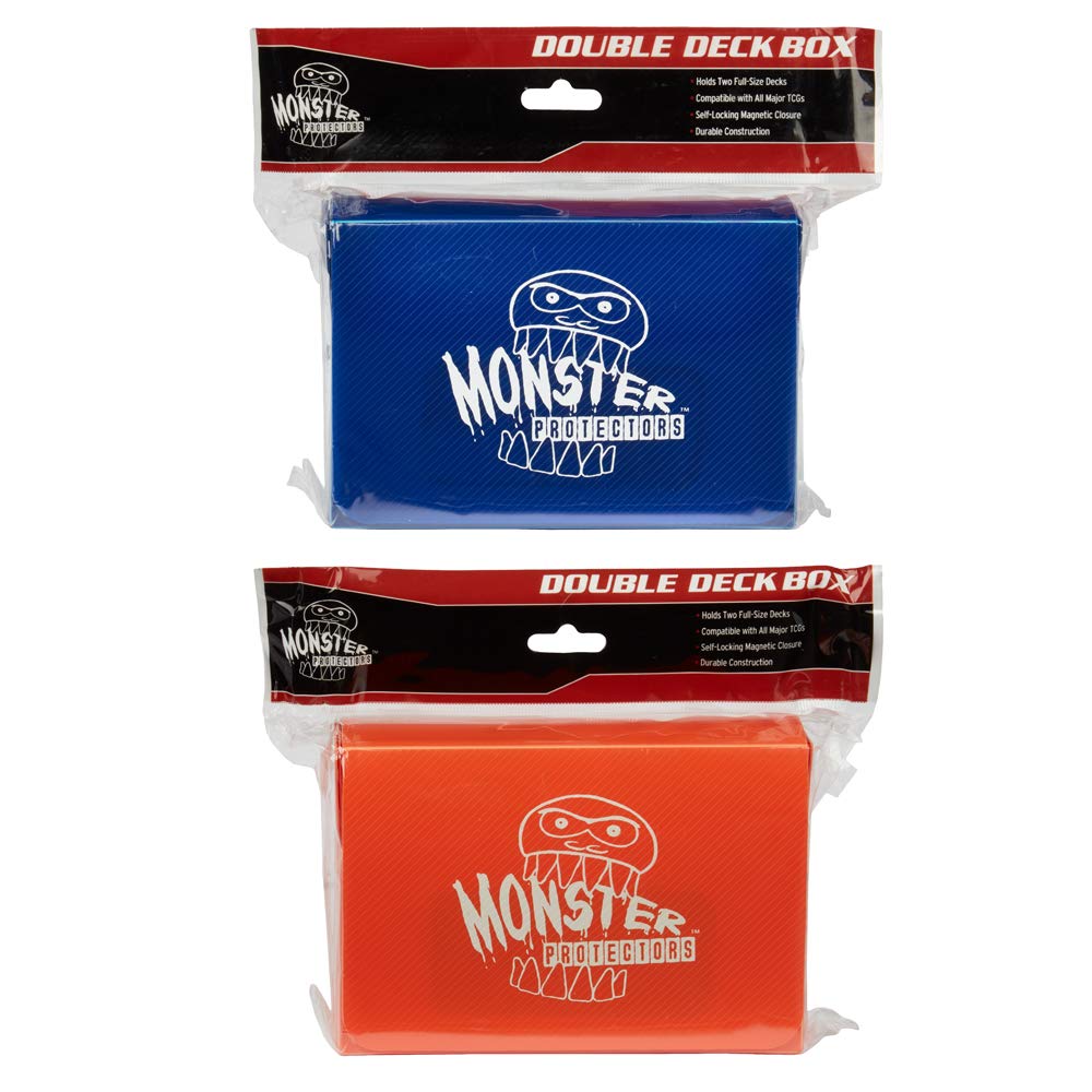 Monster Magnetic Double Trading 2 Pk-Blue/Orange w/ 2 Removable Deck Sleeves-Holds 150 Gaming TCGs-Compatible w/Yugioh, MTG, Magic The Gathering