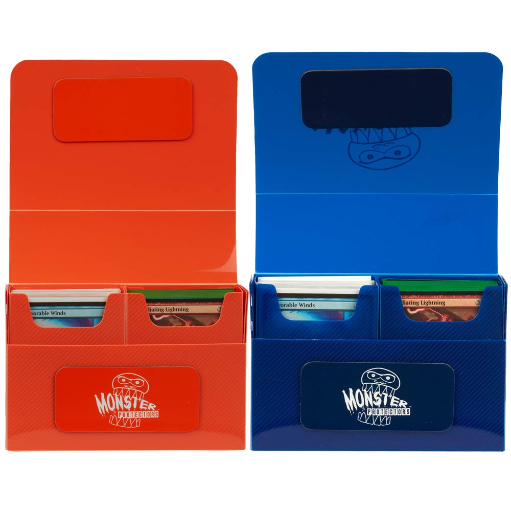 Monster Magnetic Double Trading 2 Pk-Blue/Orange w/ 2 Removable Deck Sleeves-Holds 150 Gaming TCGs-Compatible w/Yugioh, MTG, Magic The Gathering