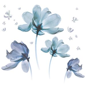 gaint creative removable 3d nusery flower wall decals diy romantic floral wall sticker murals flowers art decor for kids girls teens bedroom office living room home wall decoration (light blue)