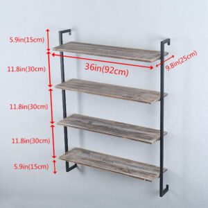 OLDRAINBOW Industrial Metal and Wood Wall Shelf,Floating Wood Shelves Wall Mounted,36in Real Wood Book Shelves,4 Tier Wall Shelves for Bedrooms Office