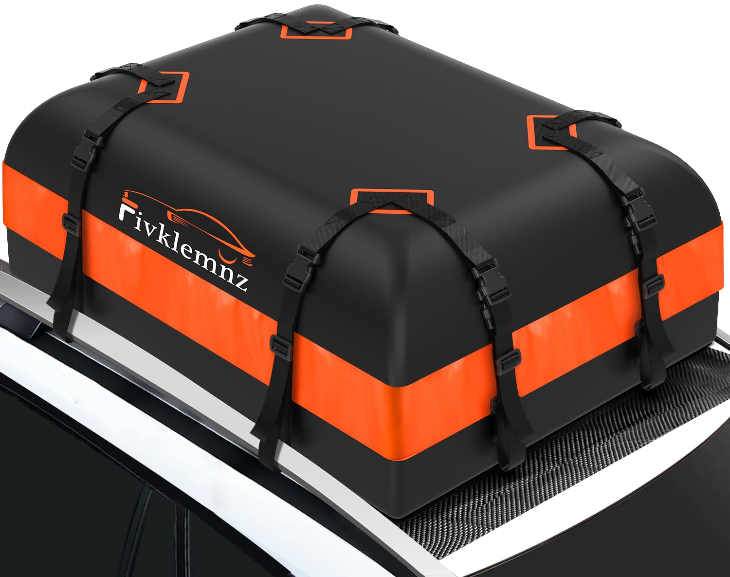 FIVKLEMNZ Car Rooftop Cargo Carrier Roof Bag Waterproof for All Top of Vehicle with/Without Rack Includes Topper Anti-Slip Mat + Reinforced Straps + 6 Door Hooks + Luggage Lock