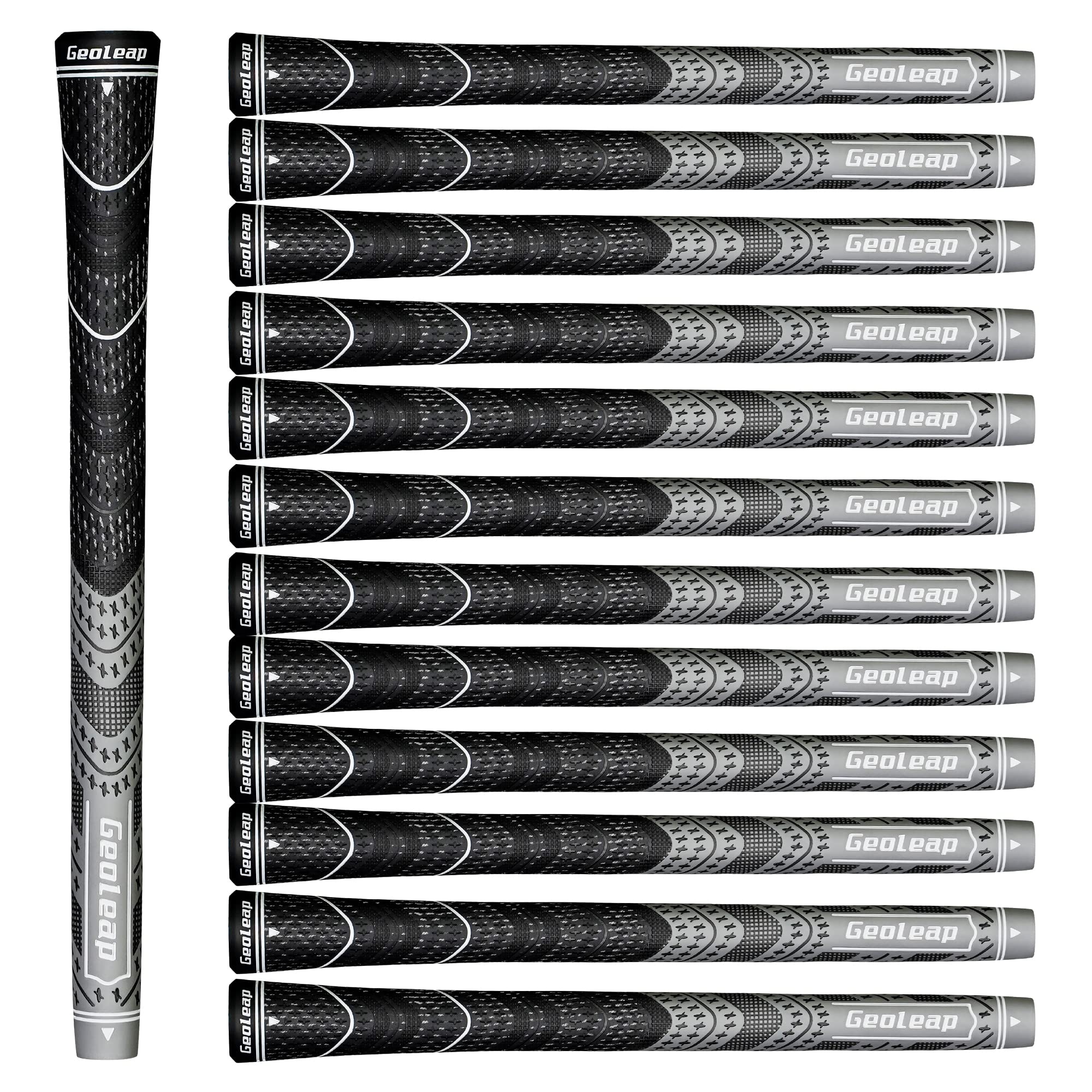 Geoleap Golf Grips Set of 13- Cord Rubber Compound Material, Hybrid Golf Club Grips, All Weather Performance. (Gray, Standard)