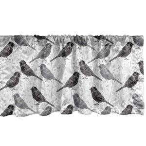 lunarable grey and white window valance, bird with ornate patterns on wavy vertical lines and leaves, curtain valance for kitchen bedroom decor with rod pocket, 54" x 18", white black