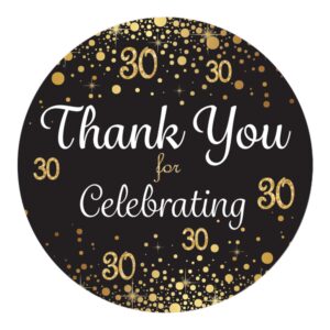 black and gold 30th birthday thank you stickers - 1.75 in - 40 labels
