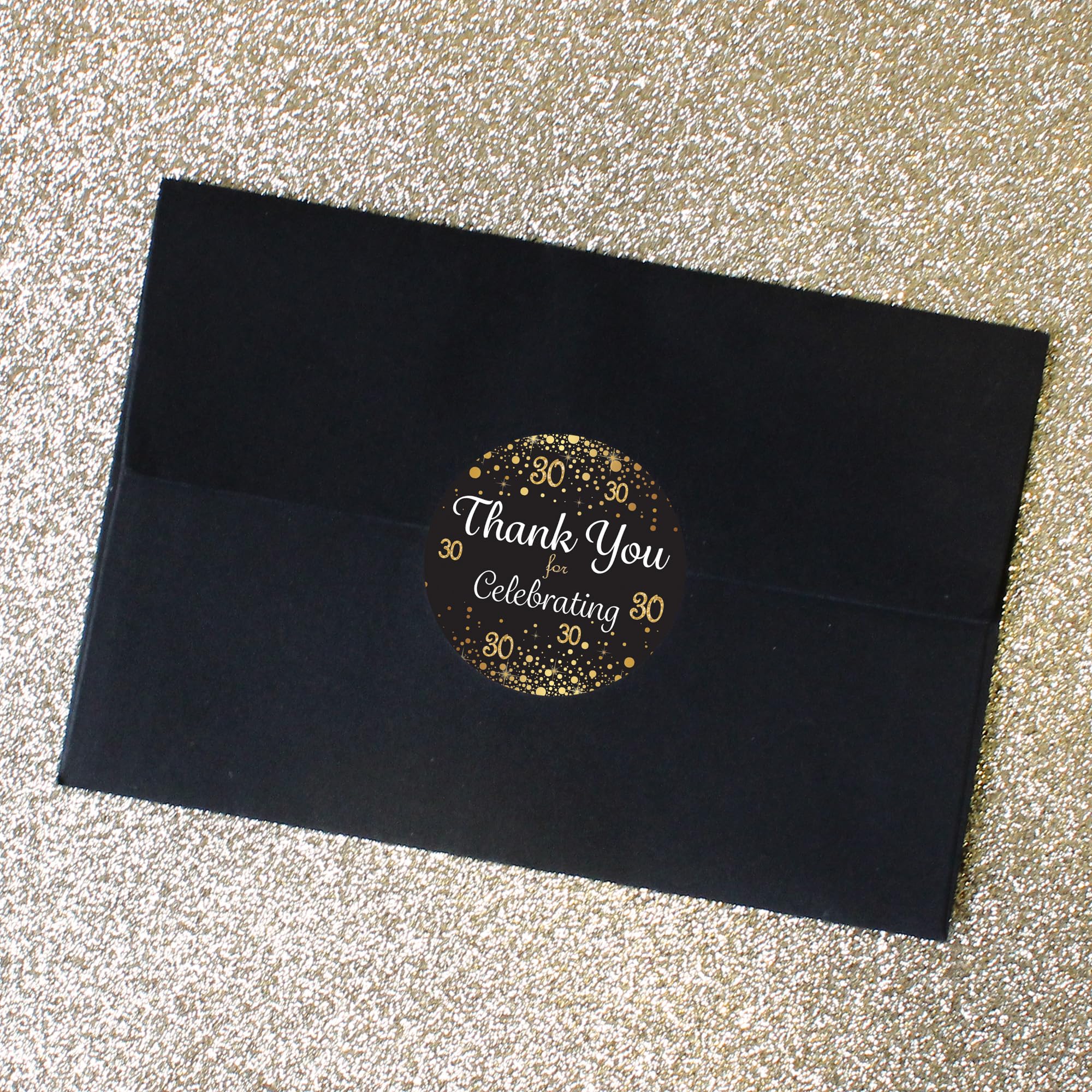 Black and Gold 30th Birthday Thank You Stickers - 1.75 in - 40 Labels