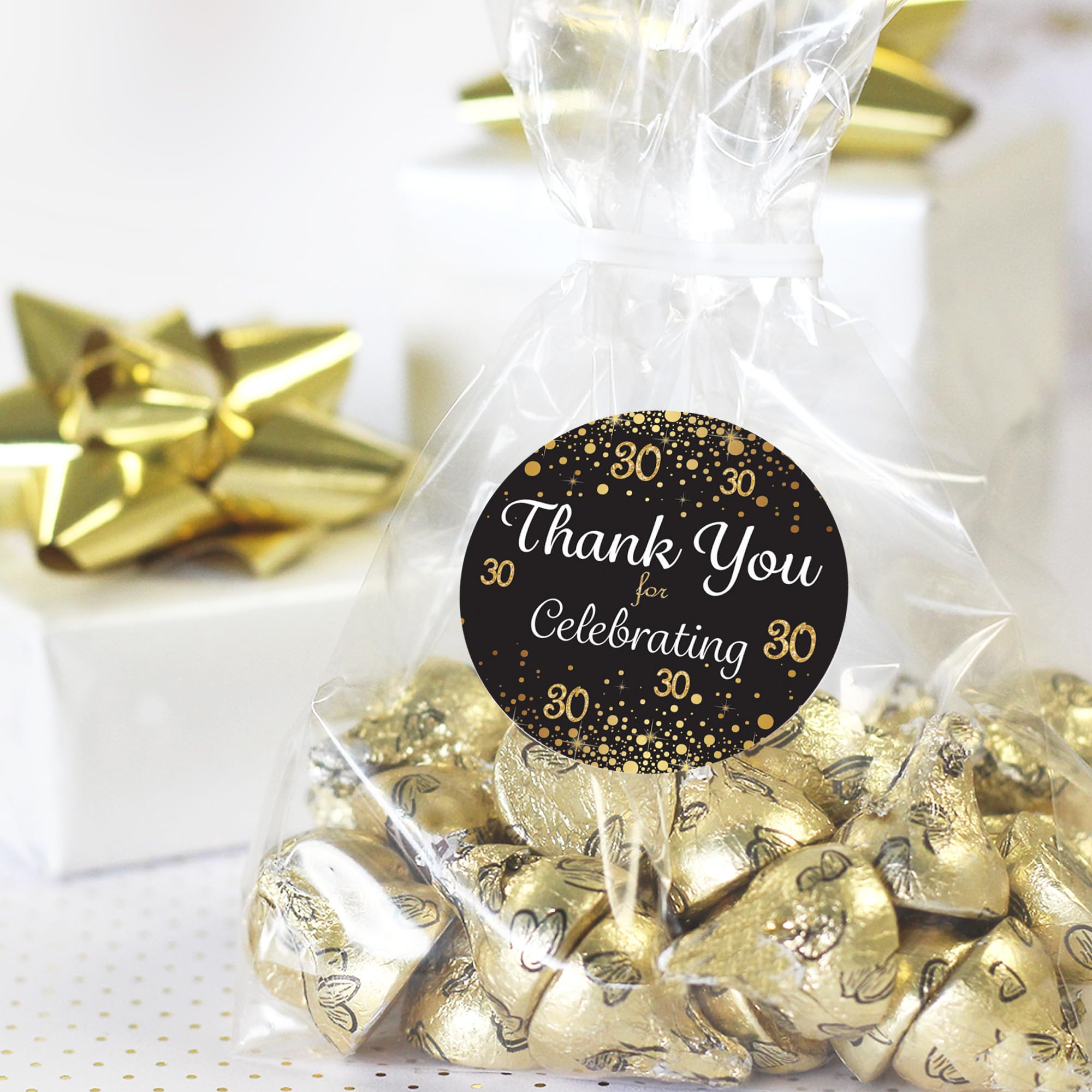 Black and Gold 30th Birthday Thank You Stickers - 1.75 in - 40 Labels