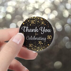 Black and Gold 30th Birthday Thank You Stickers - 1.75 in - 40 Labels