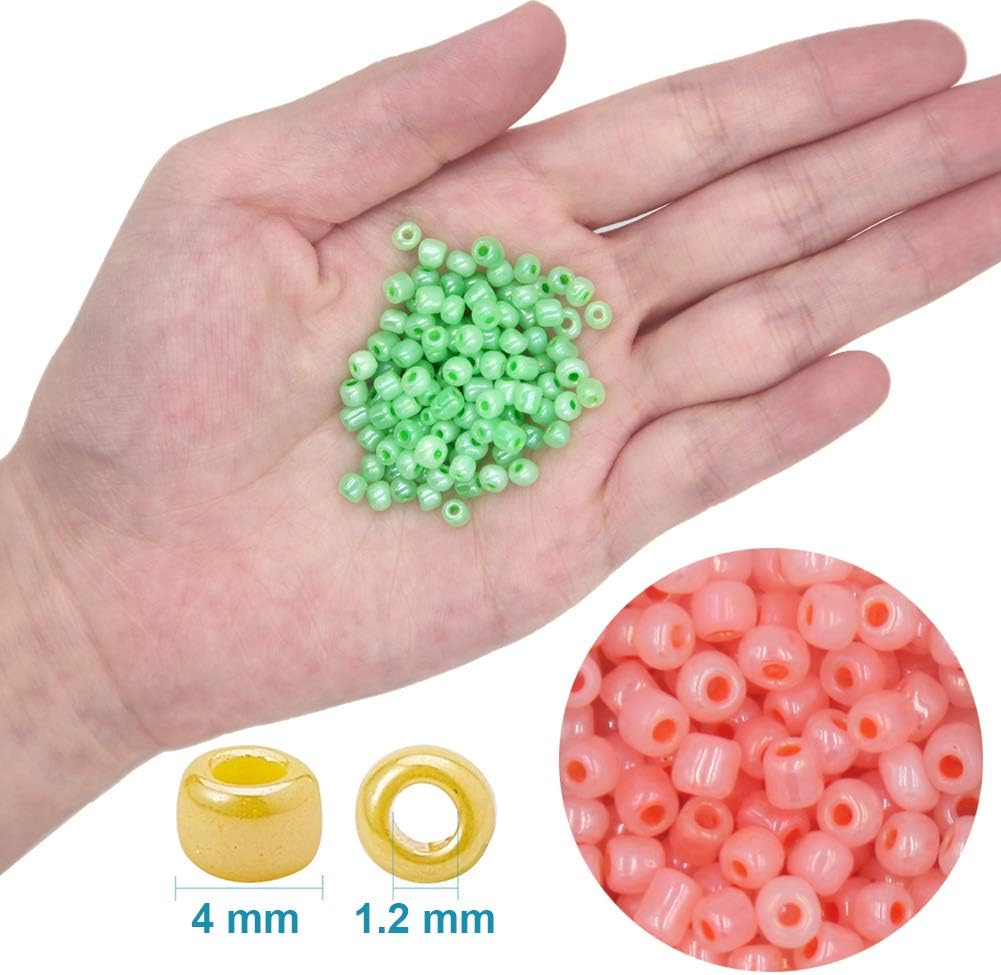 EuTengHao 6000pcs Glass Seed Beads Small Craft Beads for DIY Bracelet Necklaces Crafting Jewelry Making Supplies with Two 0.8mm Clear Bracelet String (4mm, 250 Per Color, 24 Colors)