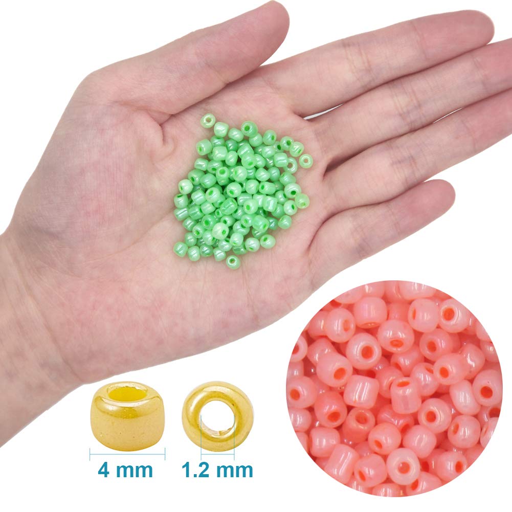 EuTengHao 6000pcs Glass Seed Beads Small Craft Beads for DIY Bracelet Necklaces Crafting Jewelry Making Supplies with Two 0.8mm Clear Bracelet String (4mm, 250 Per Color, 24 Colors)