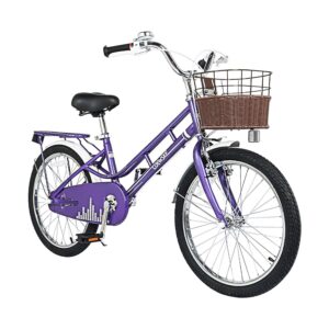 coewske 20 inch kids bike bicycles fantasy-style, children toddler girls leisure bicycle with basket kickstand included fit for 6-10 years old or 49-57 inch kids (purple)