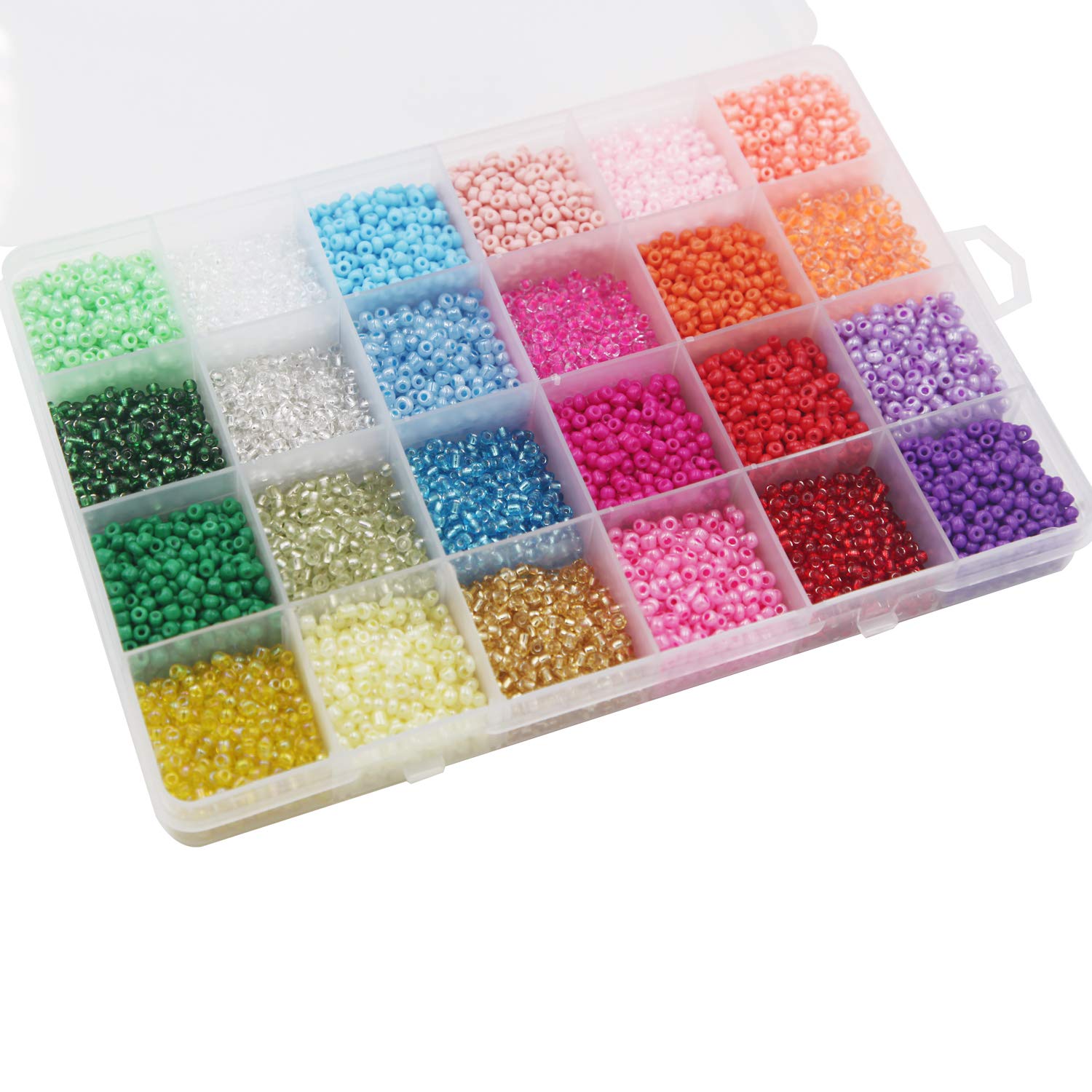 EuTengHao 13200Pcs Glass Seed Beads Small Craft Beads Small Beads for DIY Bracelet Necklaces Crafting Jewelry Making Supplies with Two 0.6mm Clear Bracelet String (3mm, 550 Per Color, 24 Colors)