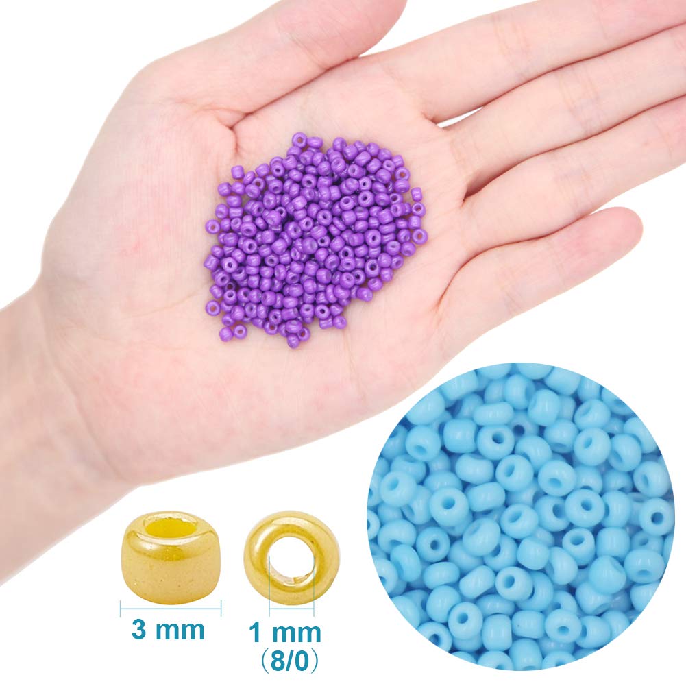 EuTengHao 13200Pcs Glass Seed Beads Small Craft Beads Small Beads for DIY Bracelet Necklaces Crafting Jewelry Making Supplies with Two 0.6mm Clear Bracelet String (3mm, 550 Per Color, 24 Colors)