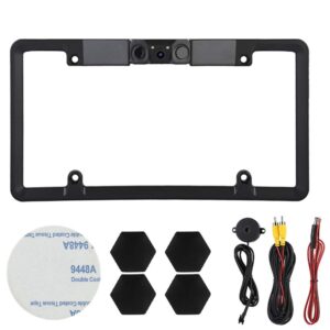 3 in 1 Car License Plate Frame Parking Sensor, Radar Rearview Reverse Backup Camera 2LED, Suitable for Parking & Back up Car