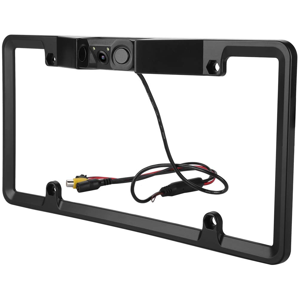 3 in 1 Car License Plate Frame Parking Sensor, Radar Rearview Reverse Backup Camera 2LED, Suitable for Parking & Back up Car