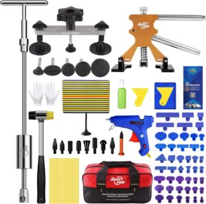 fly5d complete paintless auto dent removal tools set, pdr dent puller kit for autobody repair of dents with different aluminum dent pull tabs can be reused countless times