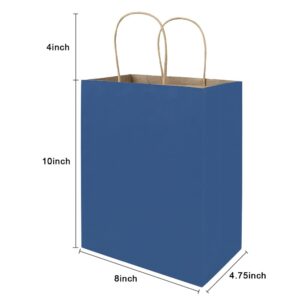 bagmad 100 Pack 8x4.75x10 inch Medium Blue Gift Paper Bags with Handles Bulk, Kraft Bags, Craft Grocery Shopping Retail Party Favors Wedding Bags Sacks (Blue, 100pcs)