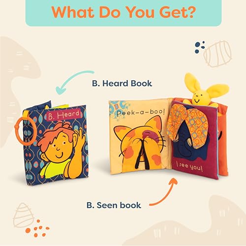 B. toys- B. baby- Touch & Feel- 2 Soft Fabric Books- Developmental Soft Interactive Books with Sounds & Bright Illustrations- 2 pcs- 6 Months +