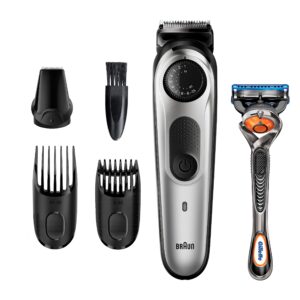 braun beard trimmer bt5260, hair clippers for men, cordless & rechargeable, mini foil shaver, detail trimmer with gillette proglide razor