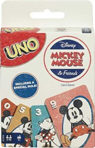 mattel games ​uno disney mickey mouse and friends card game for kids & adults for game night and travel, 2-10 players