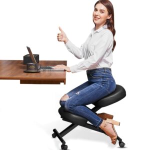 himimi ergonomic kneeling chair - faux leather - thick comfortable moulded foam cushions - brake casters, adjustable stool for home & office