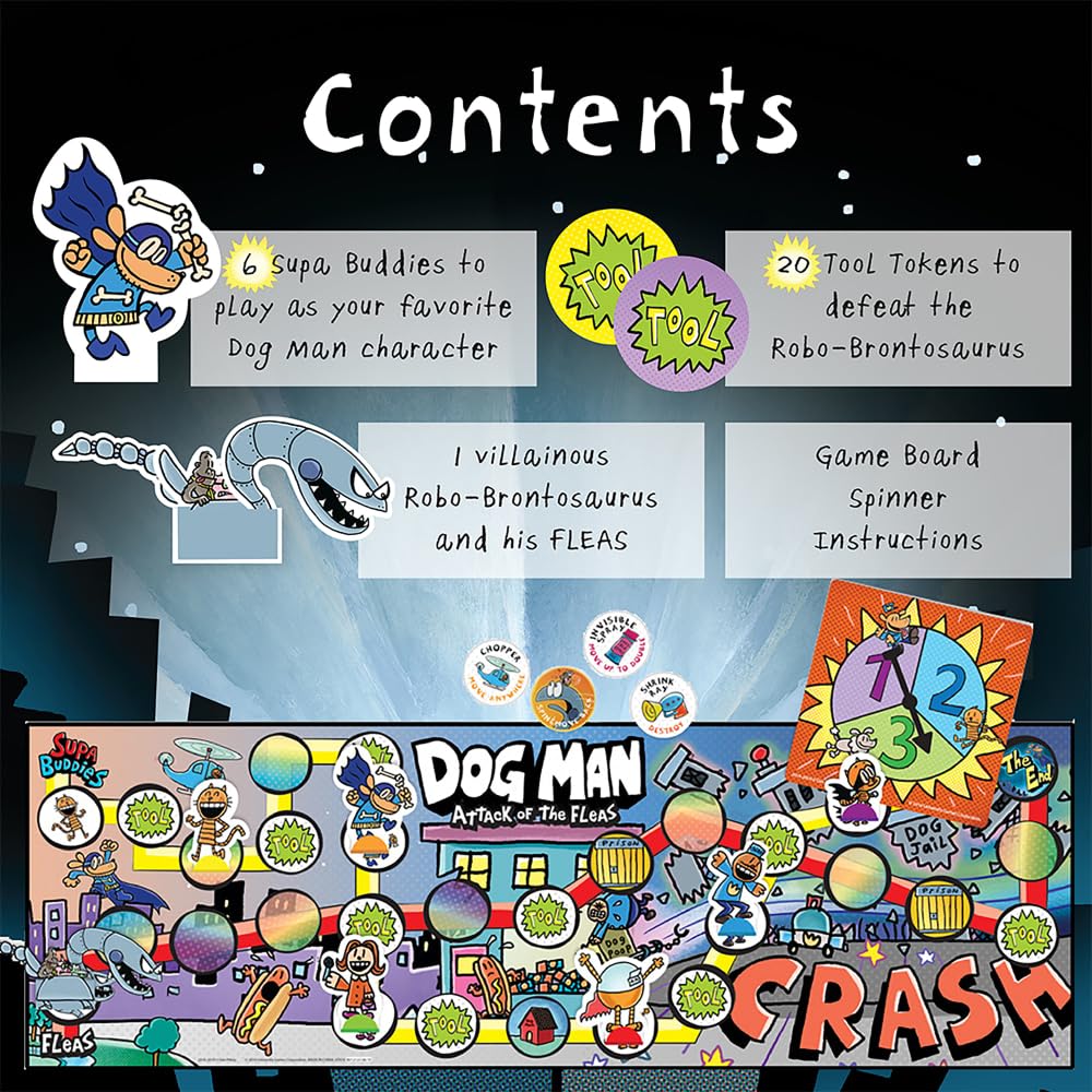 University Games, Dog Man Attack of The FLEAS Cooperative Board Game Based On The Popular Dog Man Book Series by DAV Pilkey for 2 to 6 Players Ages 6 and Up