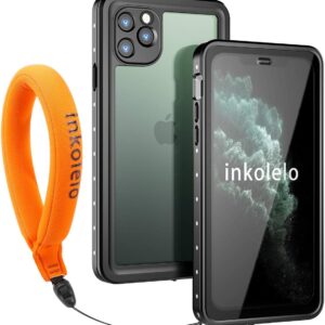 inkolelo iPhone 11 Pro Max Waterproof Case, Built-in Screen Full-Body Protector with Floating Strap IP68 Waterproof Case for iPhone 11 Pro Max 6.5 inch Case (2019) - Matte Black/Orange