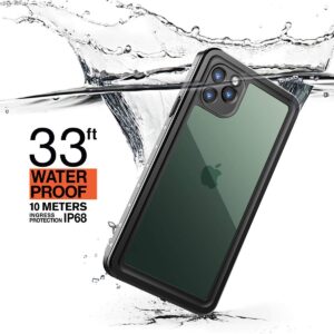 inkolelo iPhone 11 Pro Max Waterproof Case, Built-in Screen Full-Body Protector with Floating Strap IP68 Waterproof Case for iPhone 11 Pro Max 6.5 inch Case (2019) - Matte Black/Orange