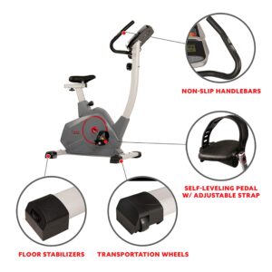 Sunny Health & Fitness Stationary Upright Exercise Bike with Performance Monitor, Tablet/iPad Device Holder, 275 LB Max User Weight with Body Fat and BMI Calculator - SF-B2952,Gray