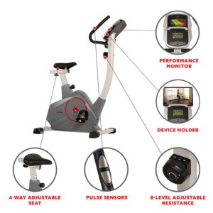 Sunny Health & Fitness Stationary Upright Exercise Bike with Performance Monitor, Tablet/iPad Device Holder, 275 LB Max User Weight with Body Fat and BMI Calculator - SF-B2952,Gray