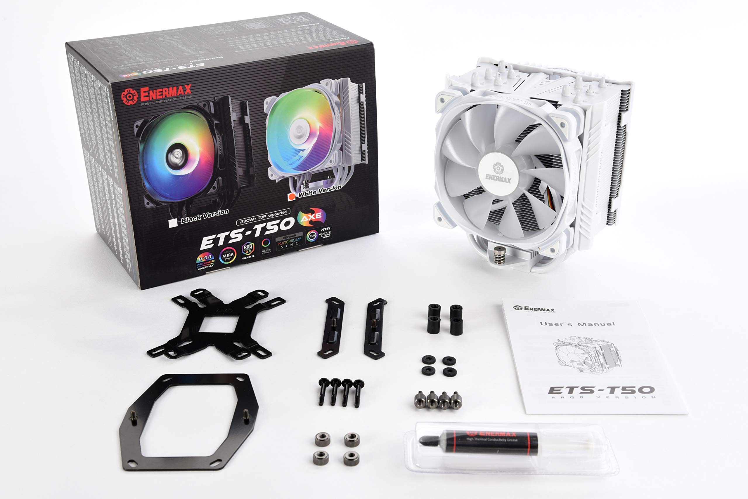 Enermax ETS-T50 Axe Addressable RGB CPU Air Cooler for AMD/Intel, 5 Direct-Contact Heat Pipes, 230W+ TDP, 120mm PWM Fan, White