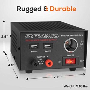 Pyramid Universal Compact Bench Power Supply - 7 Amp Regulated Home Lab Benchtop AC-Dc Converter Power Supply for CB Radio, HAM W/ 13.8 Volt Dc 120V AC Supply, Dual USB, Cigarette Lighter PSU990KX