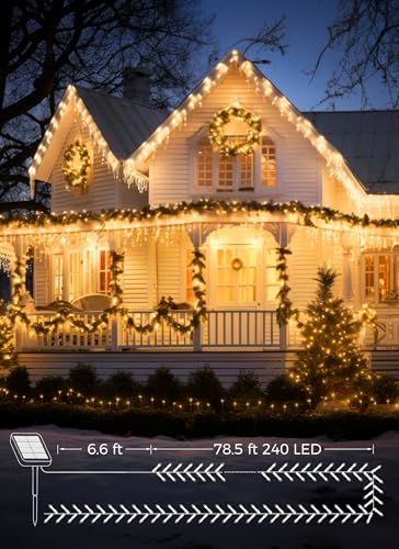 2-Pack 480LED 170FT Total Solar Outdoor Lights IP65 Waterproof Solar Powered Lights with 8 Lighting Modes for Party Garden Yard Home Holiday Tree Decoration Lighting, Warm White