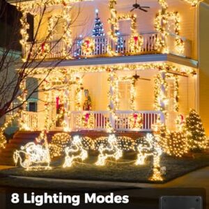 2-Pack 480LED 170FT Total Solar Outdoor Lights IP65 Waterproof Solar Powered Lights with 8 Lighting Modes for Party Garden Yard Home Holiday Tree Decoration Lighting, Warm White