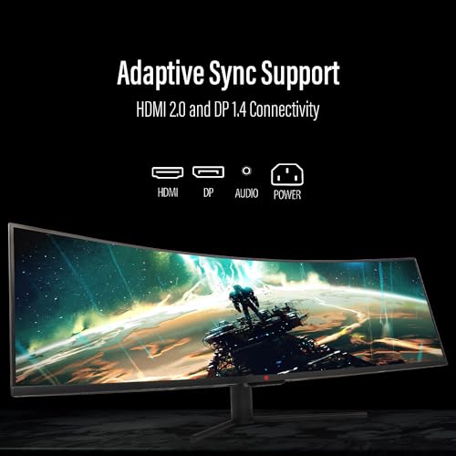 Deco Gear 49" Curved Ultrawide E-LED Gaming Monitor, 32:9 Aspect Ratio, Immersive 3840x1080 Resolution, 144Hz Refresh Rate, 3000:1 Contrast Ratio (DGVIEW490)